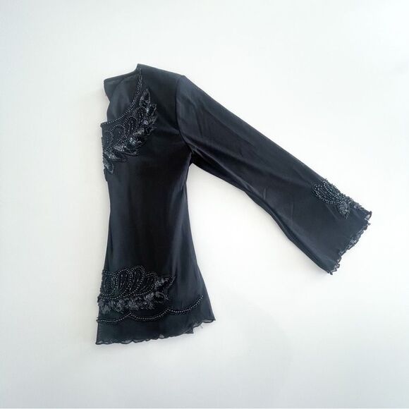 M&MA Sweater Beaded Sequined Black Top Blouse Women's S Long Sleeved - Picture 7 of 7